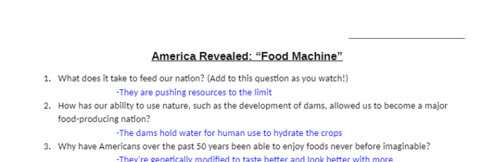 America revealed food machine questions and answers